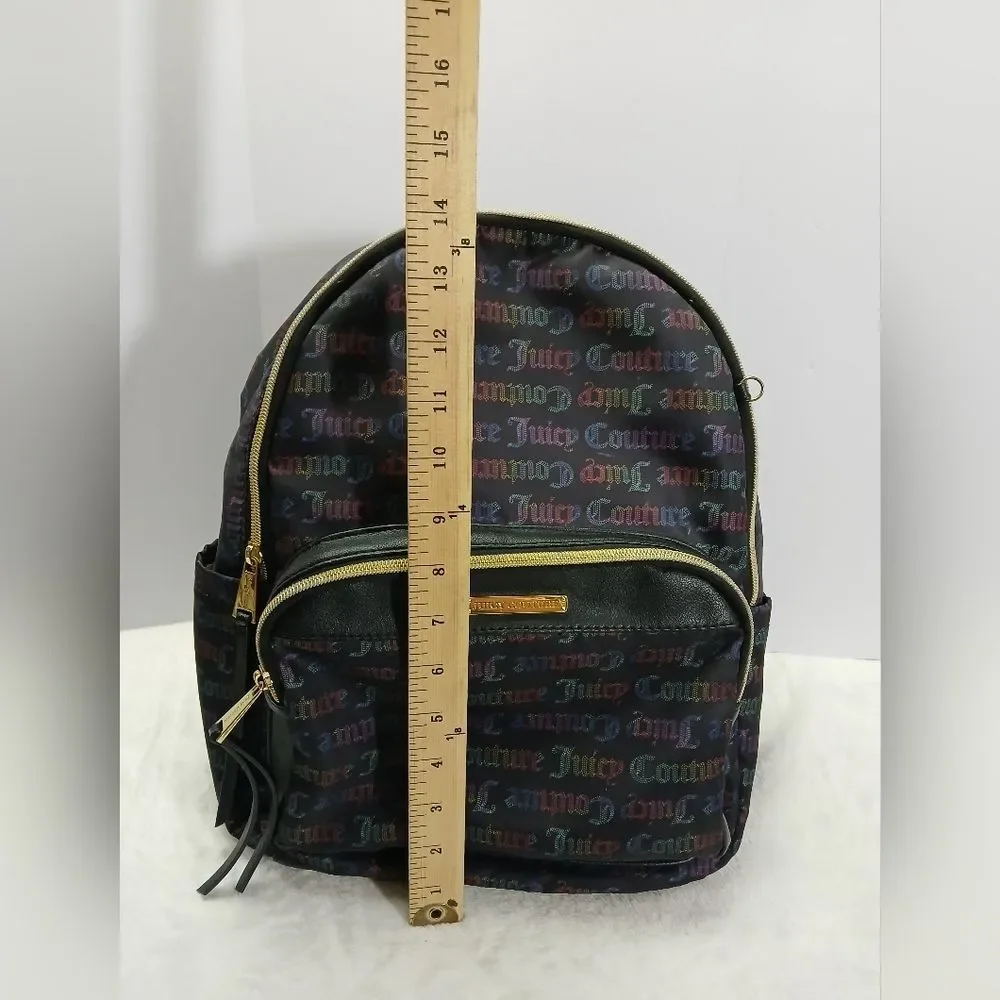 Juicy Couture Womens Backpack Black Mutli Color Lettering With Gold‎ Tones